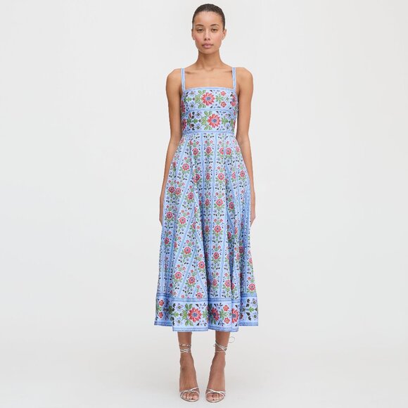 Hill House Home The Margot Dress - Blue Floral Block Stripe Size LBlue Floral Bl - Picture 2 of 6